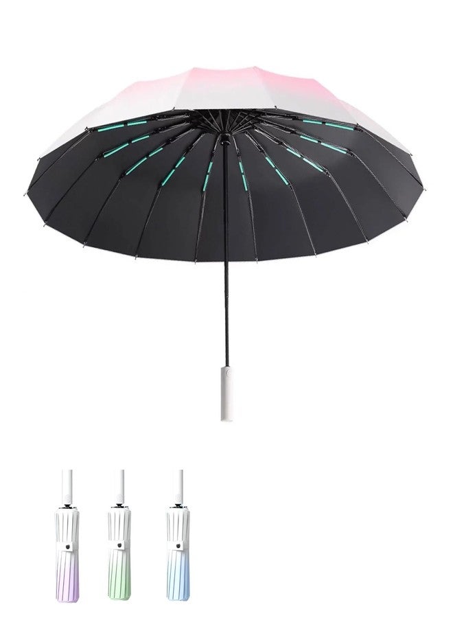 PRIME PICK مظلة برايم بيك المتدرجة اللون الأوتوماتيكية - مظلة قابلة للطي مقاومة للرياح والأشعة فوق البنفسجية، مزودة بخاصية الفتح والإغلاق التلقائي بضغطة زر واحدة، وإطار متين، وحجم صغير ومناسب للسفر، لون وردي - Image 1